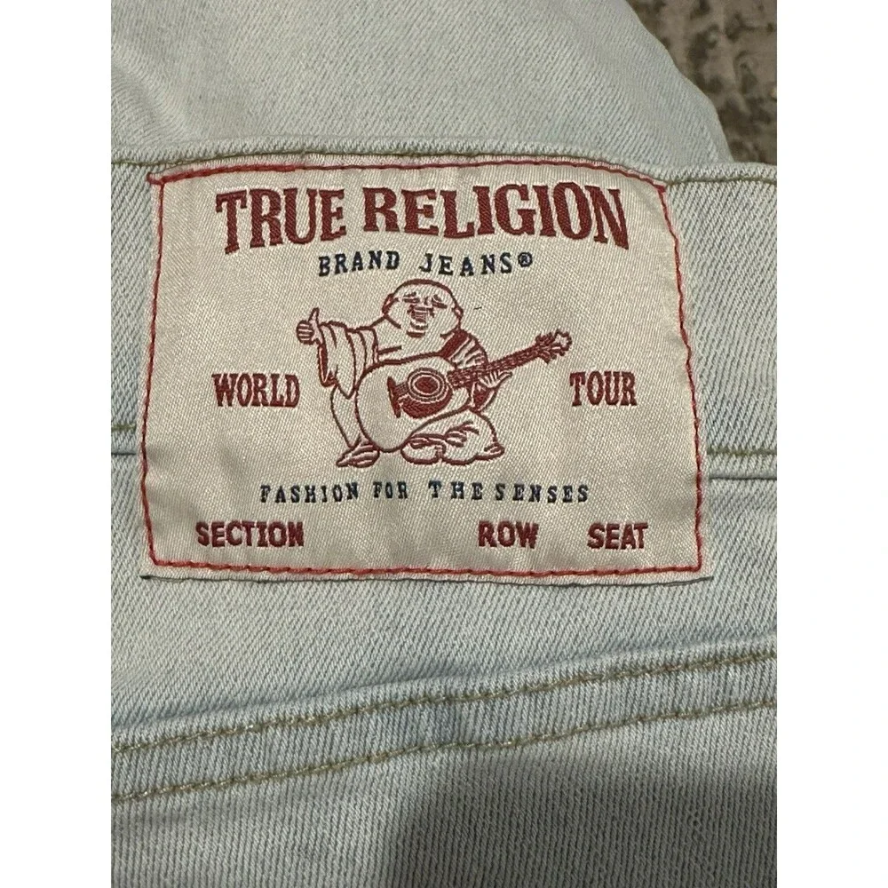 True Religion Men's Blue Jeans Ricky Relaxed Straight Size 32 Light Blue Denim